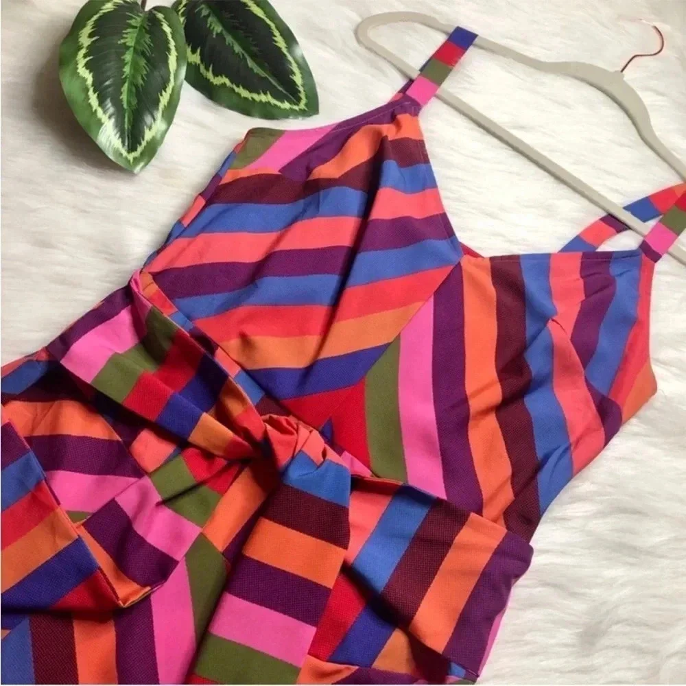 A New Day Vibrant Multi Colored Striped Asymmetrical Sun Dress medium - Picture 6 of 12